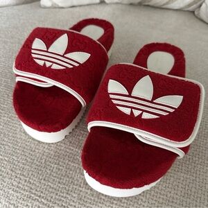 Adidas Red and White Logo Slides